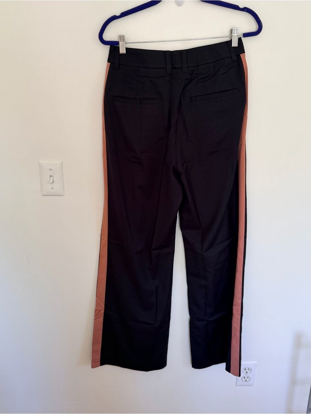 Wildfang The Empower Wide Leg Trouser Mauve Pink Side Stripe black pants - Picture 8 of 9